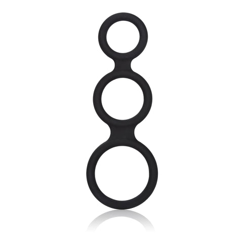 Maximizer Enhancer Triple Silicone Ring Set Black with 2 Inch Base, 1.5 Inch Scrotum, and 1.25 Inch Shaft Rings Black COCK RING Set