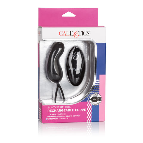 Silicone Remote Rechargeable Curve Mini Massager Black with 12 Vibration Modes and Waterproof Design BULLETS