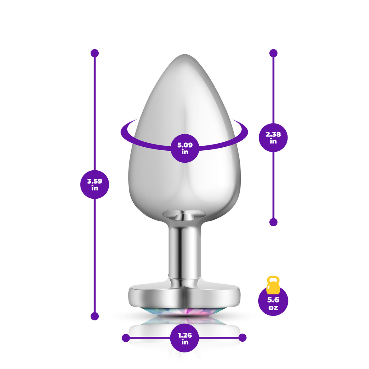 Cheeky Charms Silver Metal Butt Plug with Heart Clear Jewel Large (9.12cm) > Anal Range > Jewel Butt Plugs