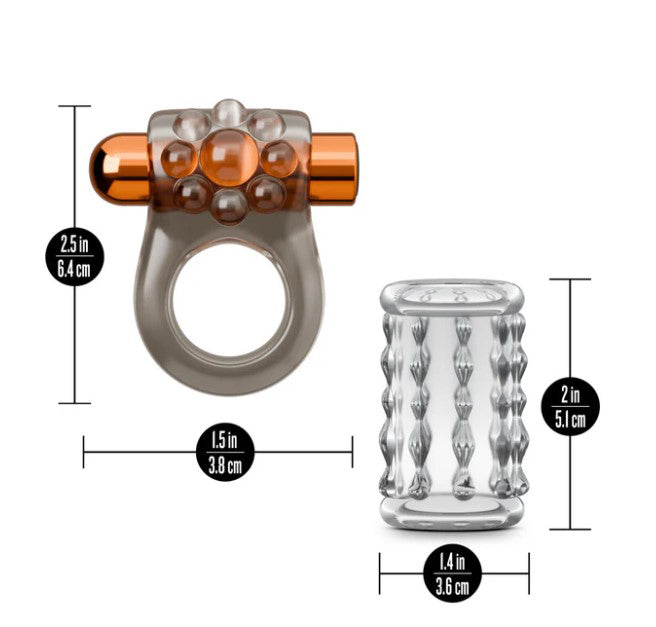 Stay Hard Vibrating Cock Ring Set With Textured Sleeve - Stamina Enhancer > Cock Ring > Vibrating