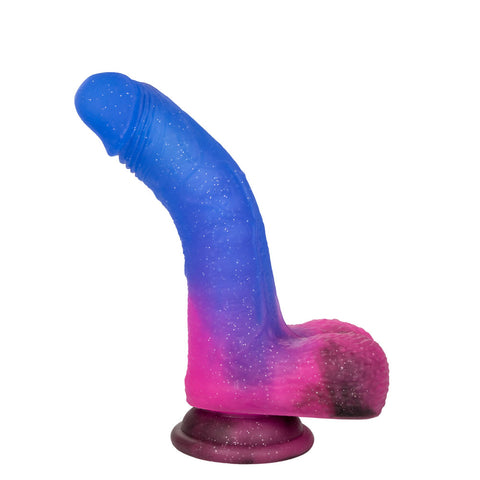 Naughty Bits Ombre Hombre Vibrating Dildo Blue to Pink Gradient with Glitter Finish and USB Rechargeable Dongs Neutral