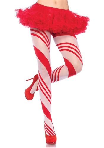 Leg Avenue Sheer Candy Striped Spandex Pantyhose Lingerie Red Hosiery