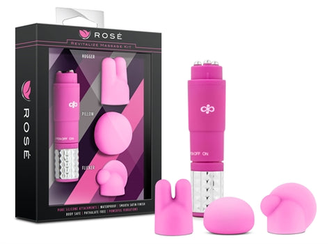 Rose Revitalize Massage Kit Pink with 3 Silicone Attachments > Sex Toys For Ladies > Finger Vibrators