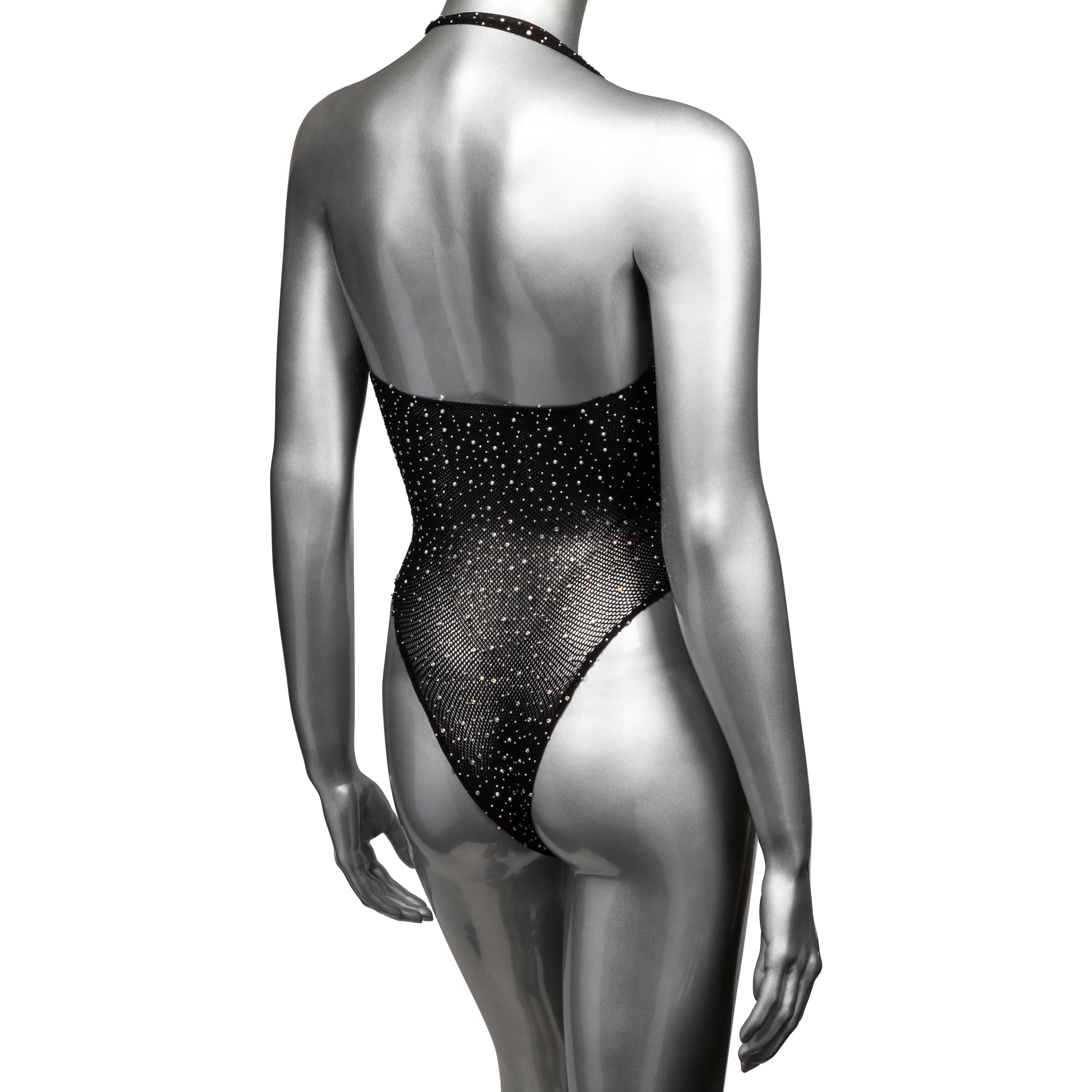 Radiance Plus Size Deep V Black Rhinestone Mesh Body Suit Size Up to 3X > Clothes > Plus Size Lingerie