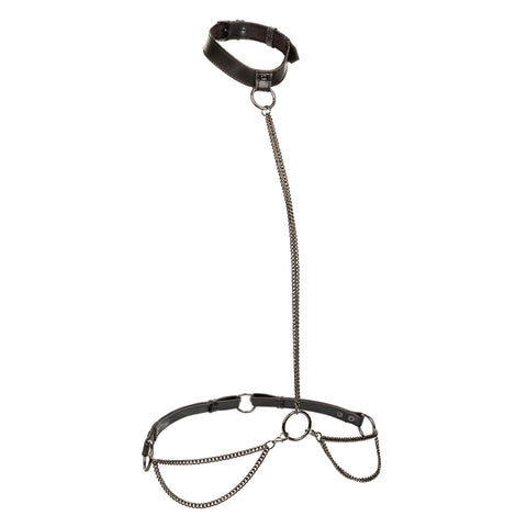 Euphoria Collection Plus Size Black Chain Halter Collar and Leash Set with Velvet Lining and Vegan Leather Womens Harnesses
