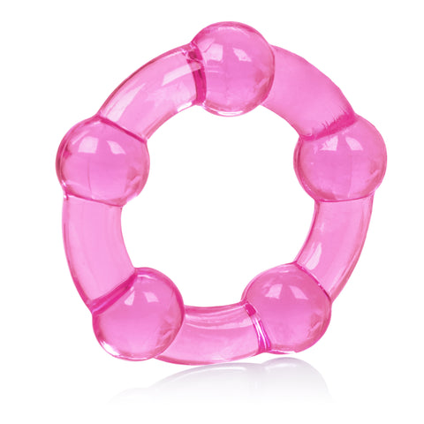 Island Rings Pink Stretchy Transparent TPR Cock Rings Trio Small Medium Large with Pleasure Beads and Stimulation Nodules COCK RING Set