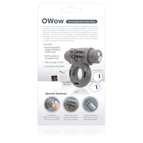 Charged Owow Rechargeable Grey Vibe Ring for Adult Intimacy Cock Rings Vibrating
