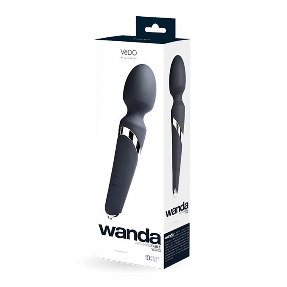 Wanda Rechargeable Wand Massager with 10 Powerful Vibrations Black Electric Massager