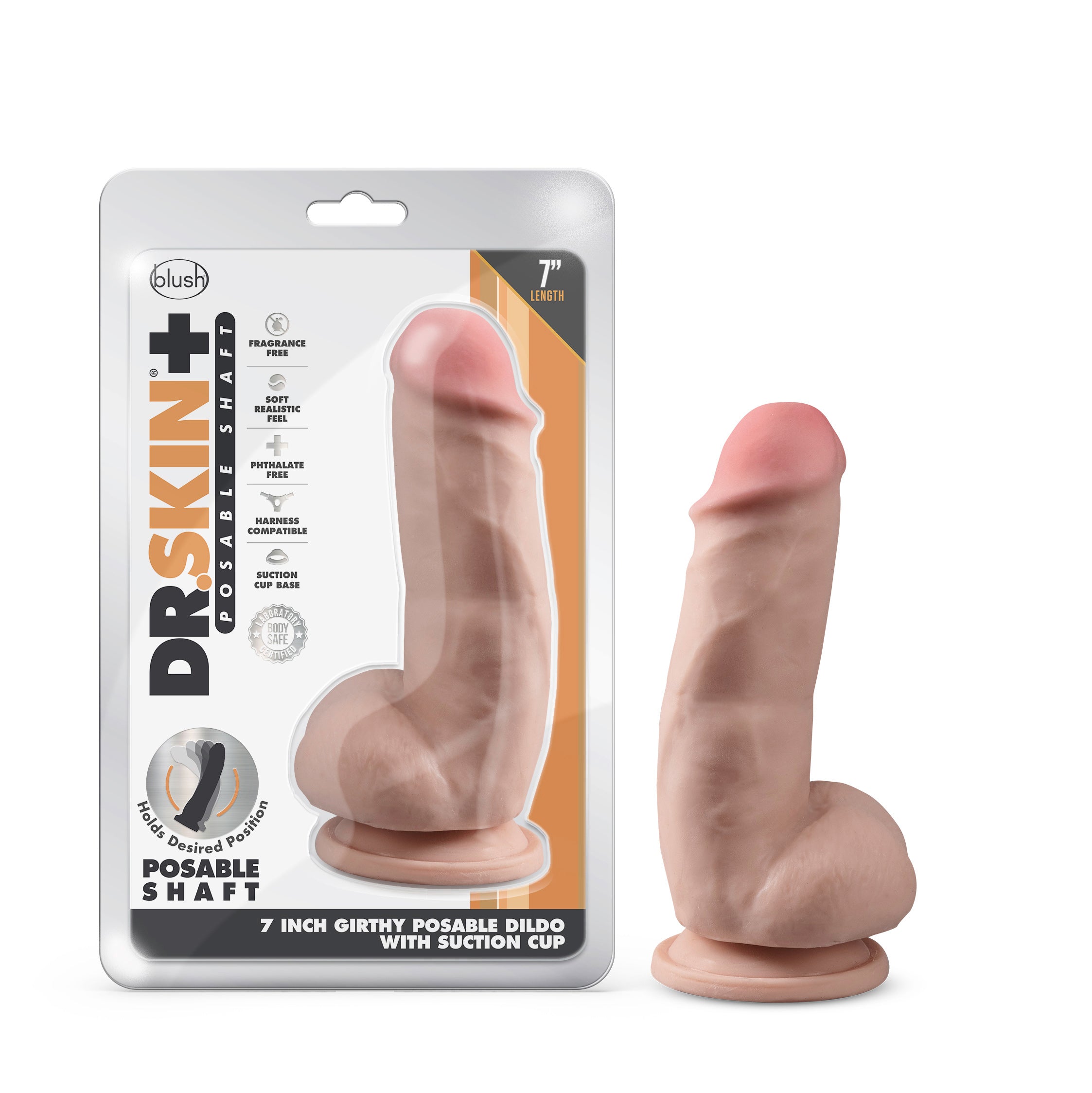 Dr Skin Plus 7 Inch Girthy Poseable Dildo with Balls Vanilla Dongs Realistic