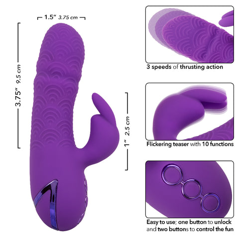 California Dreaming Manhattan Beach Marvel Purple Silicone Rabbit Vibrator with 10 Vibration Functions and 3 Thrusting Speeds Waterproof IPX7 Rechargeable VIBRATORS-RABBIT