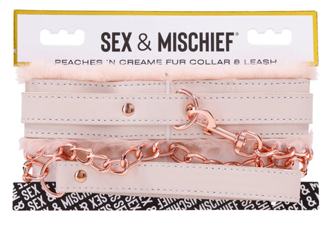 Peach Faux Fur Collar And Leash Set With Rose Gold Luxury > Bondage Gear > Collars