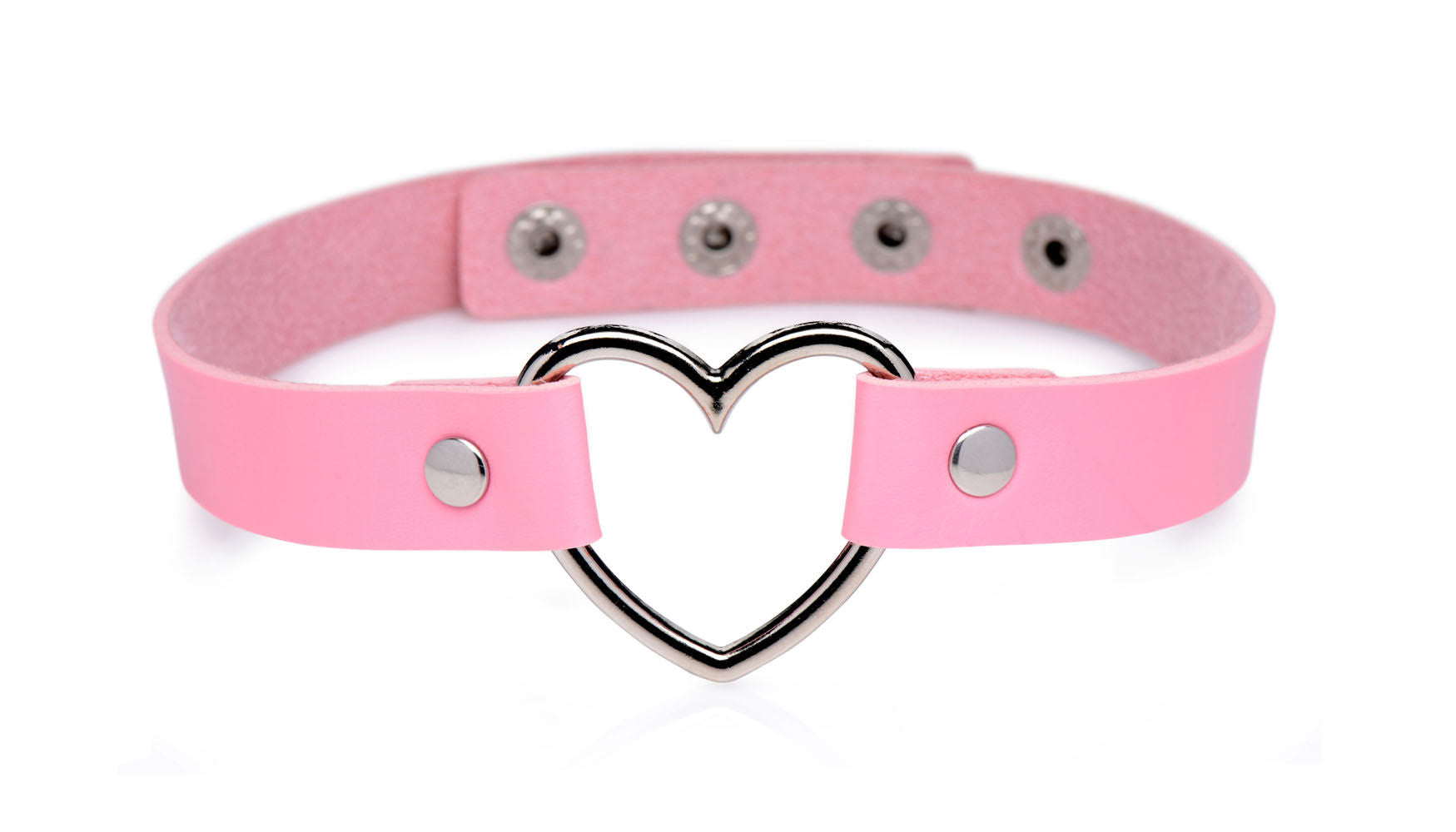 Dark Heart Pink Vegan Leather Choker with Chrome Heart Center > Bondage Gear > Collars