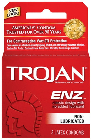 Trojan Enz Non-Lubricated Latex Condoms 3 Pack Adult Intimacy Default Title Condoms