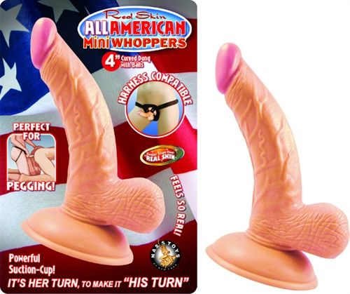 All American Mini 4 Inch Curved Dong With Balls Flesh Beige Dongs Realistic