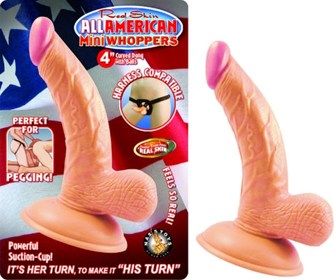 All American Mini 4 Inch Curved Dong With Balls Flesh Beige Dongs Realistic