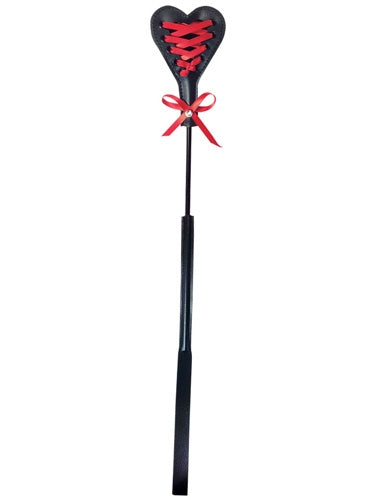 Sex & Mischief Heartbeat Crop in Red with 37.5 cm Length, Red and Black Color, Includes a Lace-Design Whip and Heart-Shaped Laced Paddle Black Whips & Paddles