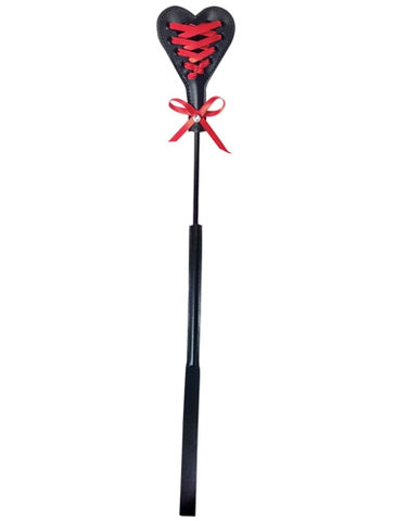 Sex & Mischief Heartbeat Crop in Red with 37.5 cm Length, Red and Black Color, Includes a Lace-Design Whip and Heart-Shaped Laced Paddle Black Whips & Paddles