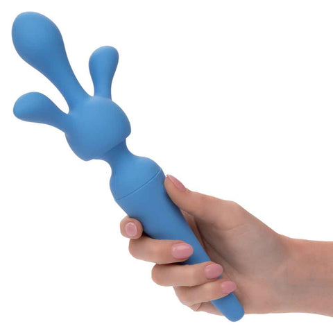 Couture Collection™ Body Wand Kit Blue Silicone USB Rechargeable Waterproof with Dual and Triple Teaser Attachments Electric Massager