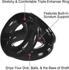 Oxballs Tri-Sport 3-Ring Flexible Silicone Cockring Sling Male Toy