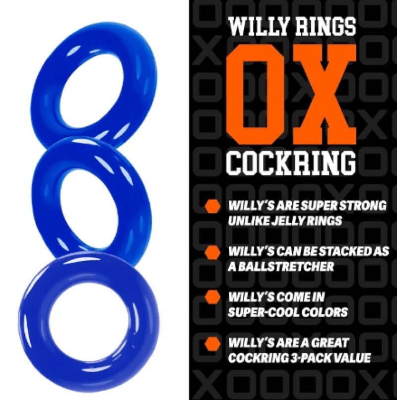 Willy Rings Pool Blue 3-Pack Super-Stretch Cockrings