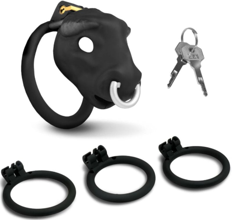 Bull Chastity Cage with Bull Head Design and Adjustable Rings