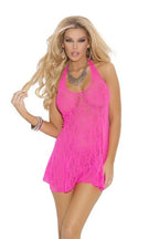 Lace Halter Mini Dress (Neon Pink Queen Size) – Lace Dress Pink Curvy Size > Clothes > Plus Size Lingerie