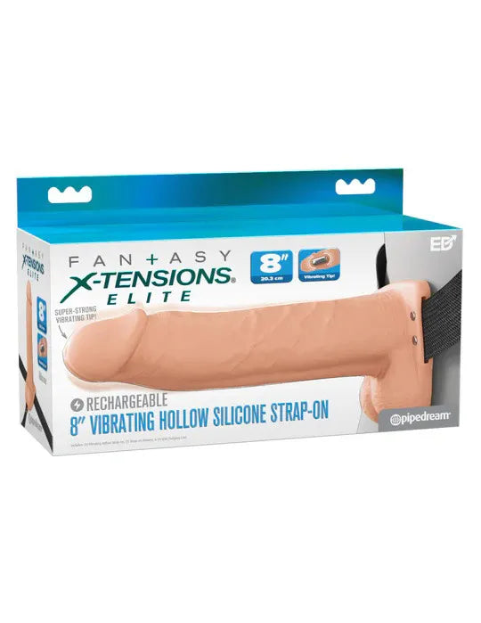 Fantasy X-Tensions Elite (Beige/Brown) – Vibrating Hollow Silicone Strap-On 8 Inch Beige > Dildos > Strap On Harnesses