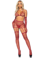 Leg Avenue Risk Taker Rhinestone Bra Set – 5 Piece Lingerie Set Burgundy One Size > Clothes > Lingerie Sets
