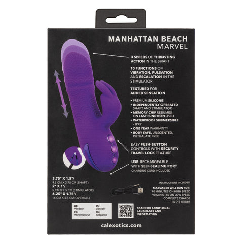 California Dreaming Manhattan Beach Marvel Purple Silicone Rabbit Vibrator with 10 Vibration Functions and 3 Thrusting Speeds Waterproof IPX7 Rechargeable VIBRATORS-RABBIT