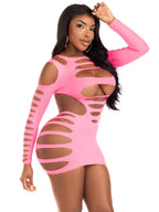 Opaque Shredded Cut Out Mini Dress - Black | Green | Pink Pink One Size > Clothes > Dresses and Chemises