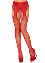 Casey Rhinestone Fishnet Suspender Pantyhose Black One Size > Clothes > Hosiery > Garterbelt Sets