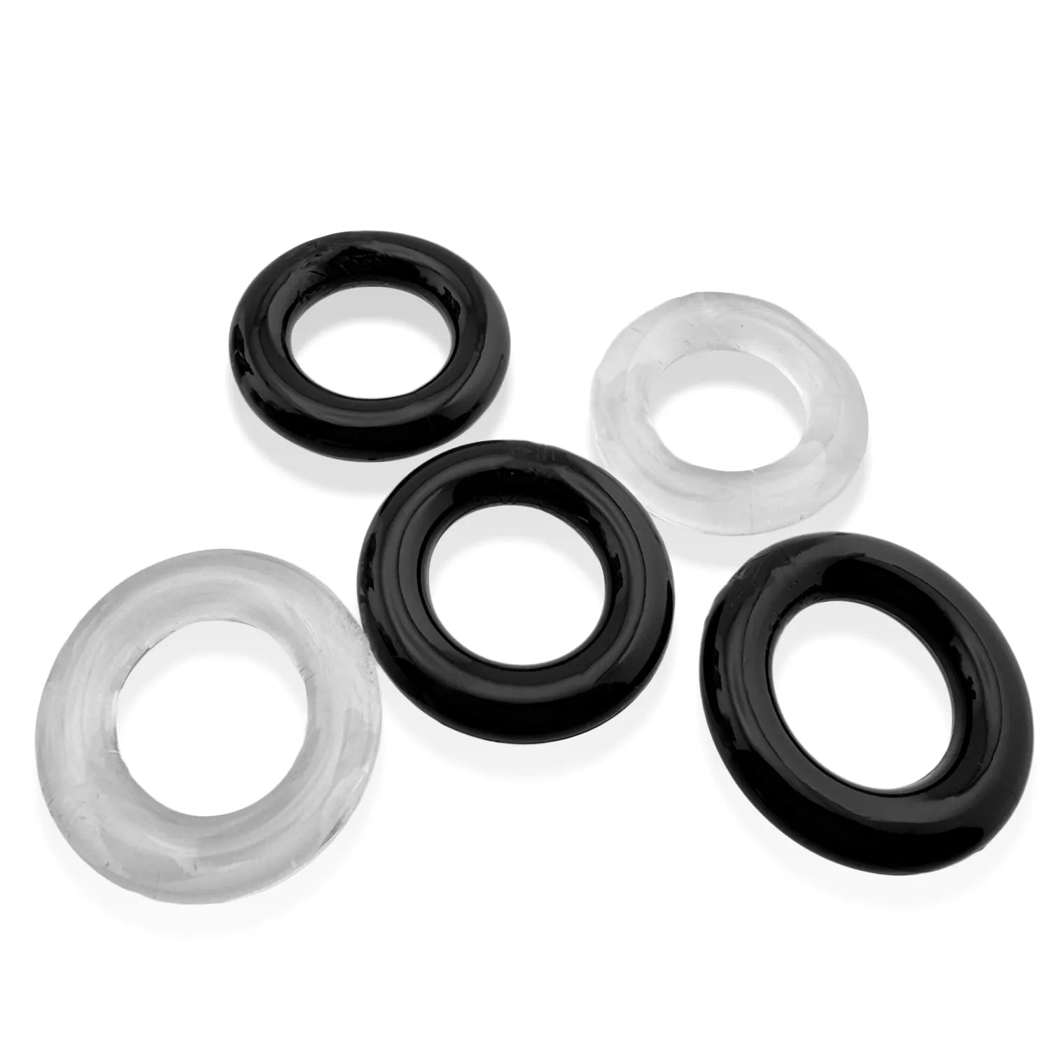 Jacker 5-Stack Five-Pack Tube Super-Strong Cockrings Clear Black > Cock Ring > Sets Main image