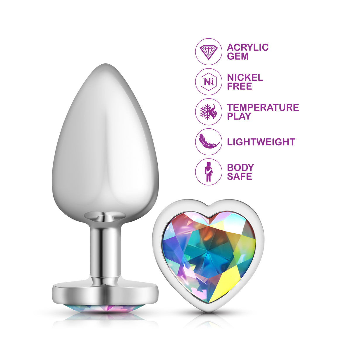 Cheeky Charms Silver Metal Butt Plug with Heart Clear Jewel Large (9.12cm) > Anal Range > Jewel Butt Plugs
