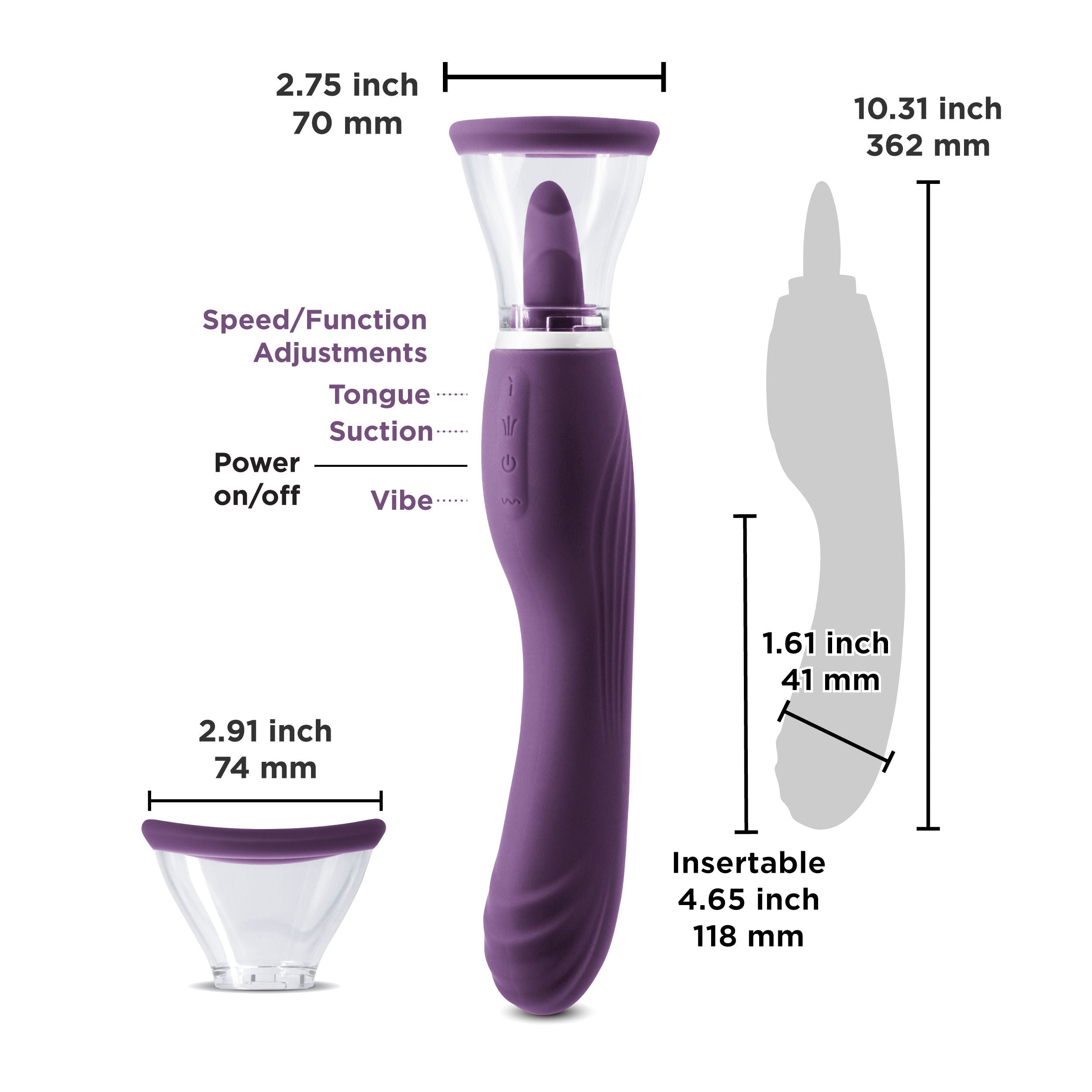 Inya Triple Delight Purple Rechargeable Suction Vibrator Toy Suction Stimulator