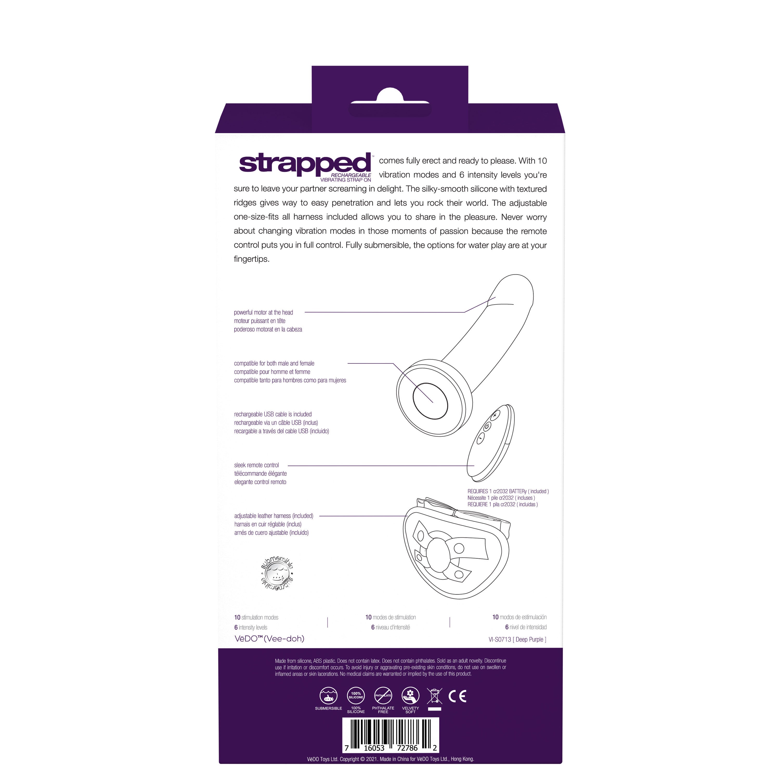 Strapped Rechargeable Purple Strap-On Harness with Vibration Vibrators