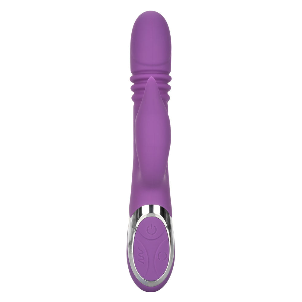 Enchanted Kisser Purple Silicone Rotating and Thrusting Vibrator with Clitoral Stimulator, USB Rechargeable, Waterproof, 12 Vibration Functions, 4 Shaft Rotation, 4 Thrusting Actions VIBRATORS-RABBIT