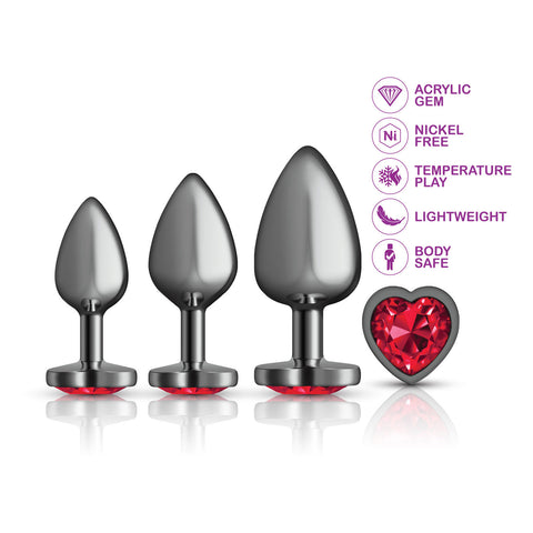 Viben Red Heart Gem Anal Trainer Kit with Three Sizes Butt Plugs