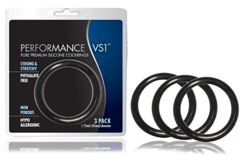 Performance VS1 Medium Silicone Cockrings - Set of 3 Black COCK RING Set