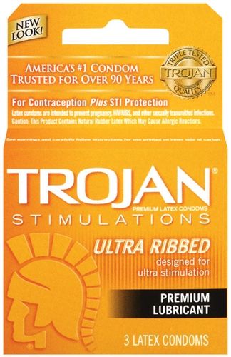 Trojan Stimulations Ultra Ribbed Lubricated Condoms - 3 Pack > Essentials > Condoms