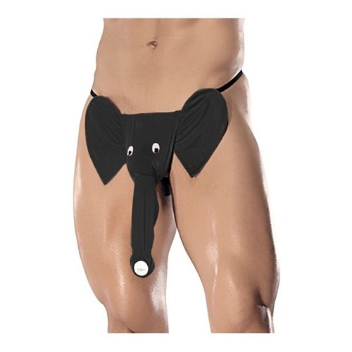 Squeaker Elephant G-String (Black) – Novelty Elastic G-String Black Mens Costumes