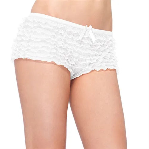 Lace Ruffle Micromesh Tanga Shorts – Nylon One Size Fits Most White One Size > Clothes > Panties