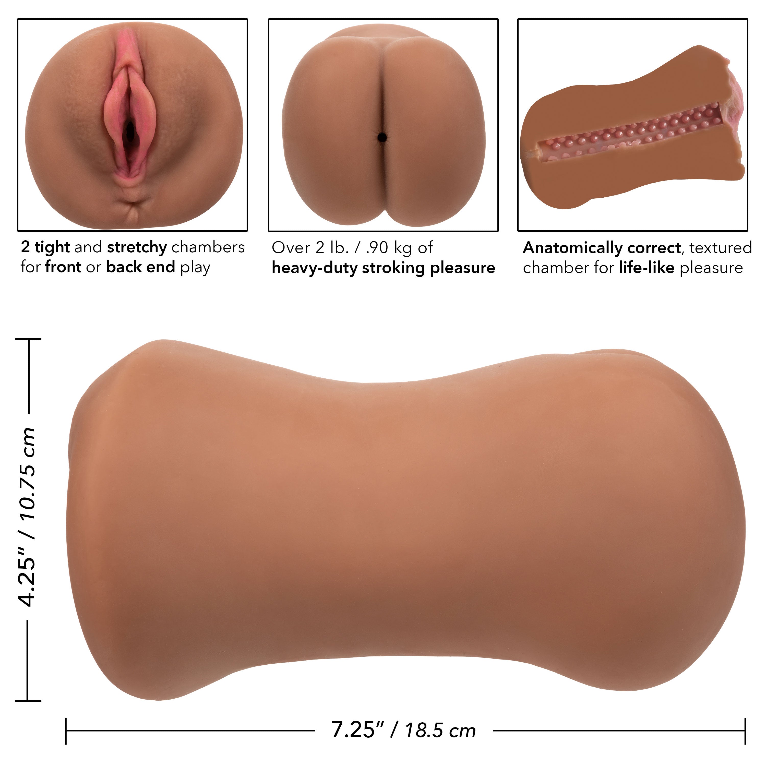 Stroke It Dual Entry Pussy and Ass Stroker Sleeve – Brown > Sex Toys For Men > Masturbators > Manual