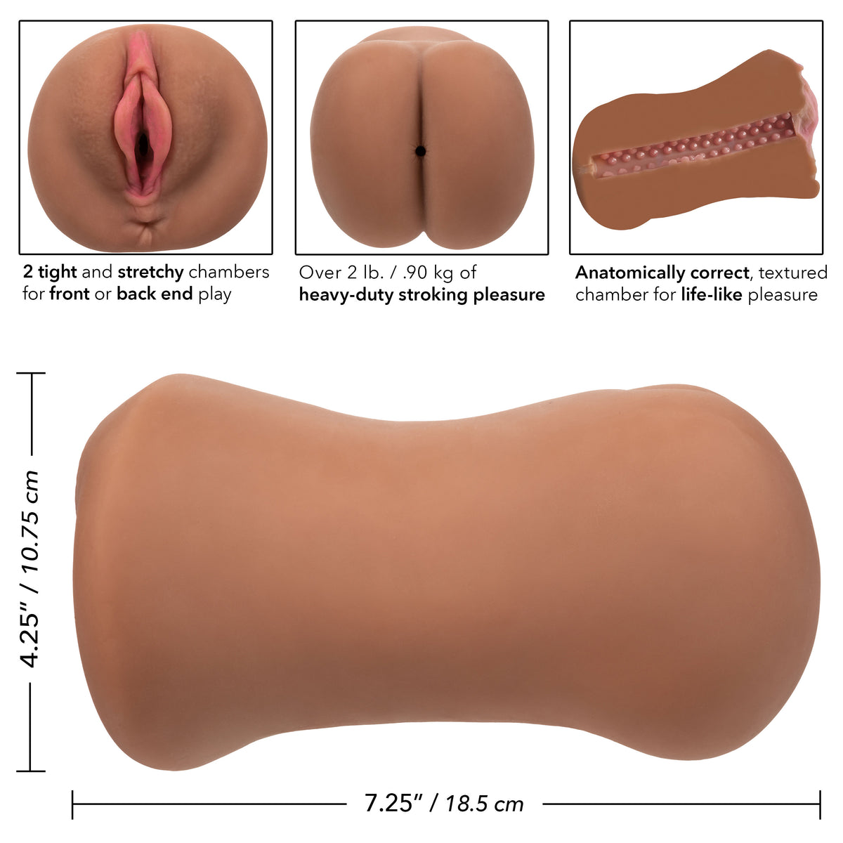 Stroke It Dual Entry Pussy and Ass Stroker Sleeve – Brown > Sex Toys For Men > Masturbators > Manual