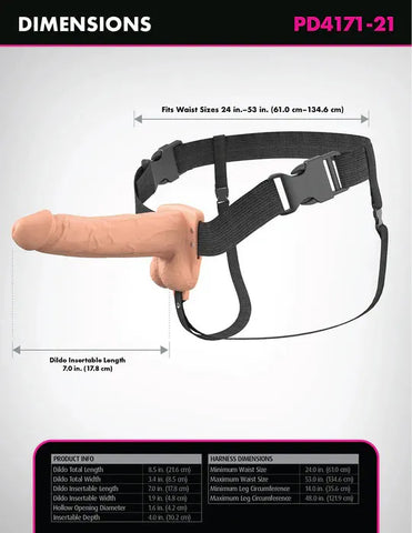 Fantasy X-Tensions Elite (Light) – 7 Inch Vibrating Hollow Silicone Strap-On > Dildos > Strap On Harnesses