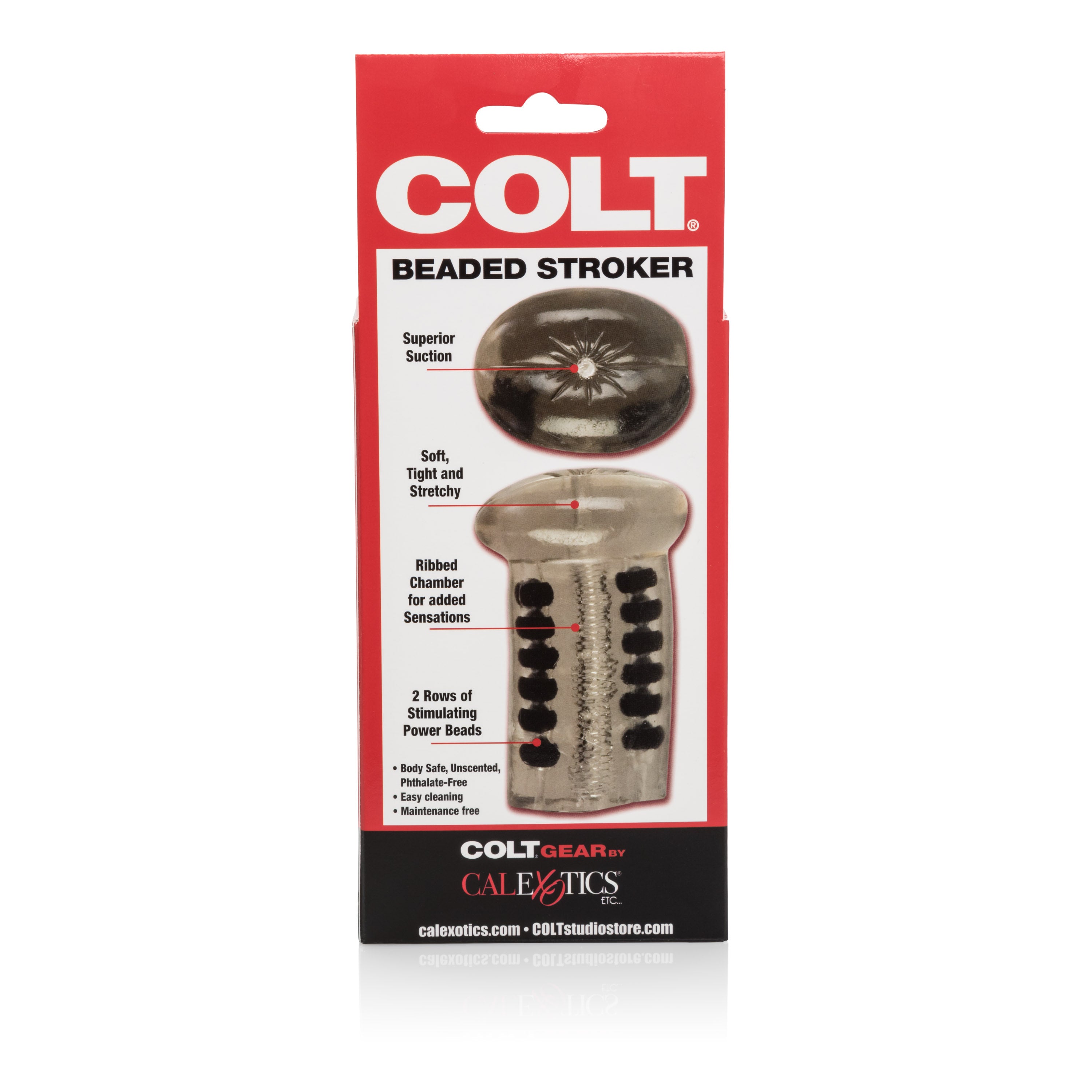 Colt Beaded Stroker Ribbed Shaft Masturbator with Superior Suction and Two Rows of Power Beads in Transparent Black Strokers - Manual