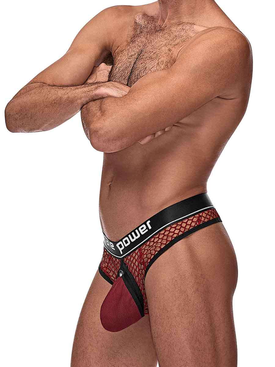 Male Power Burgundy Cock Pit Net Mesh Cock Ring Thong S/M Mens Thongs