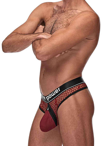 Male Power Burgundy Cock Pit Net Mesh Cock Ring Thong S/M Mens Thongs