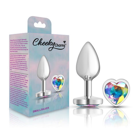 Cheeky Charms Silver Metal Butt Plug with Heart Clear Jewel Small > Anal Range > Jewel Butt Plugs
