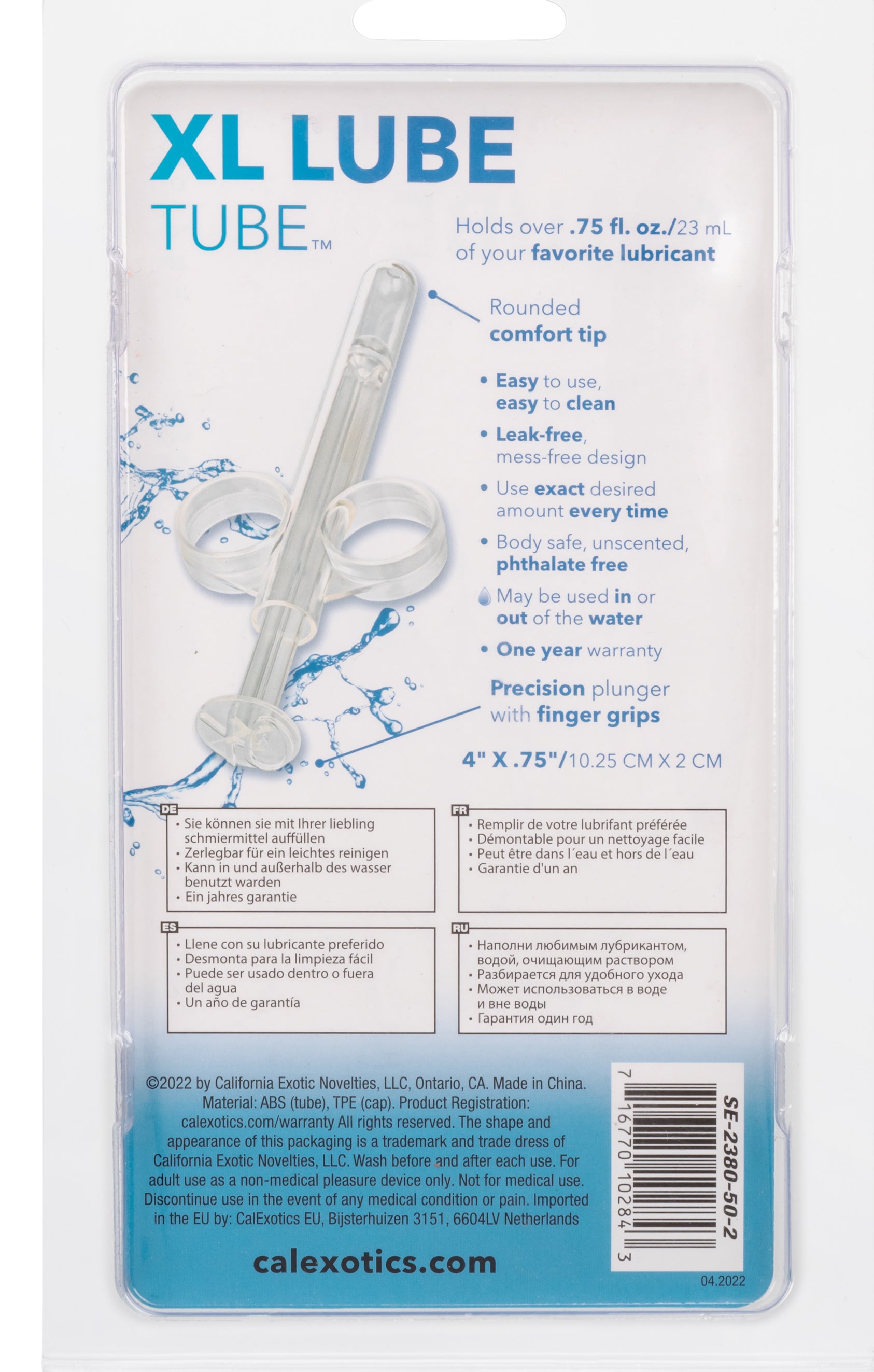 XL Lube Tube Clear Reusable Lubricant Dispensing Tube Lube Applicator