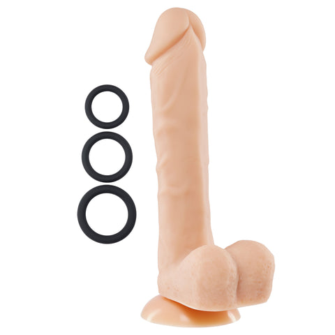 9 Inch Realistic Silicone Dong with Suction Base Flesh Tone Beige Dongs Realistic